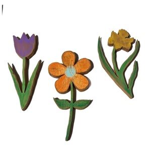 Handmade Colorful Wooden Flower Wall Decor Set